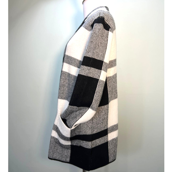 Talbots Cardigan Sweater Jacket Petite Large Black Plaid Shacket Pockets - Picture 5 of 9